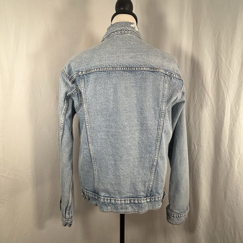 Old Navy Denim Jean Jacket Blue Distressed Cotton Trucker Western Women Med Tall - Picture 8 of 16